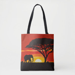 Lone Elephant in an African Sunset Tote Bag