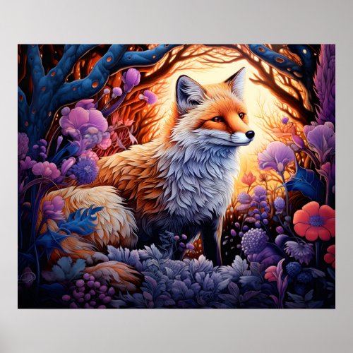Lone fox in a sunny forest poster