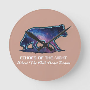 Lone Galaxy Wolf Silhouette - Echoes (NO NUMBERS) Round Clock