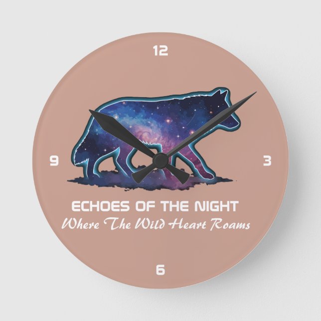 Lone Galaxy Wolf Silhouette (Echoes of the night)- Round Clock (Front)