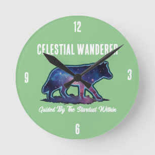 Lone Galaxy Wolf Silhouette - Round Clock
