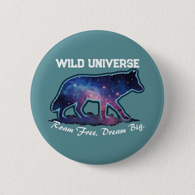 Lone Galaxy Wolf Silhouette (wild universe) Button (Front)