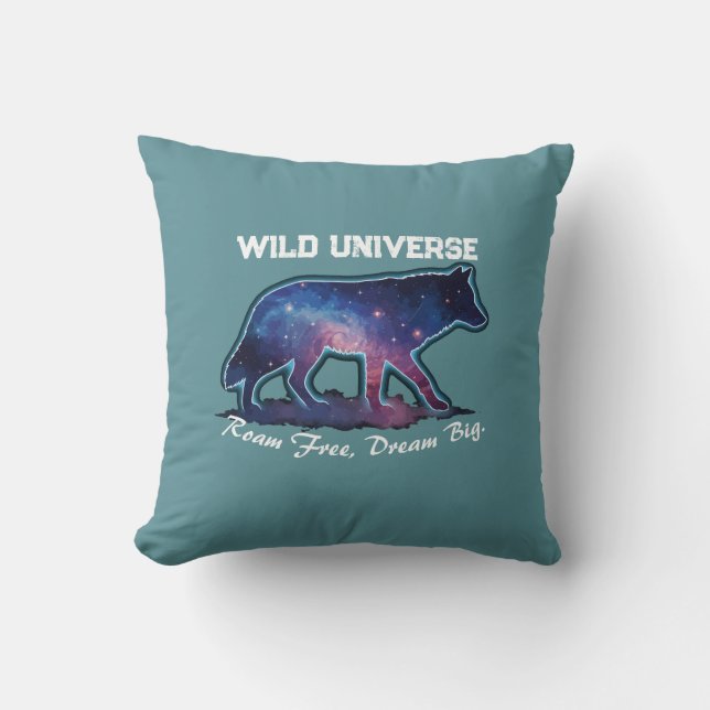 Lone Galaxy Wolf Silhouette (wild universe) Throw Pillow (Front)