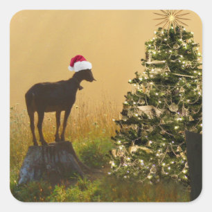 Lone Goat Marvels At Christmas Tree Square Sticker