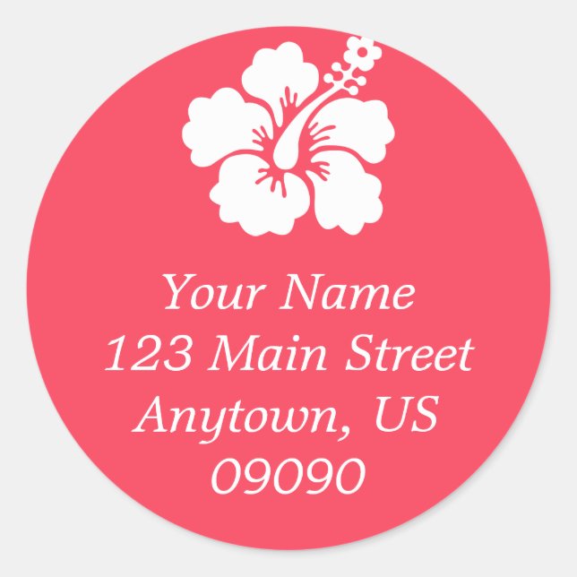 Lone Hibiscus Flower Address Label (Coral) (Front)