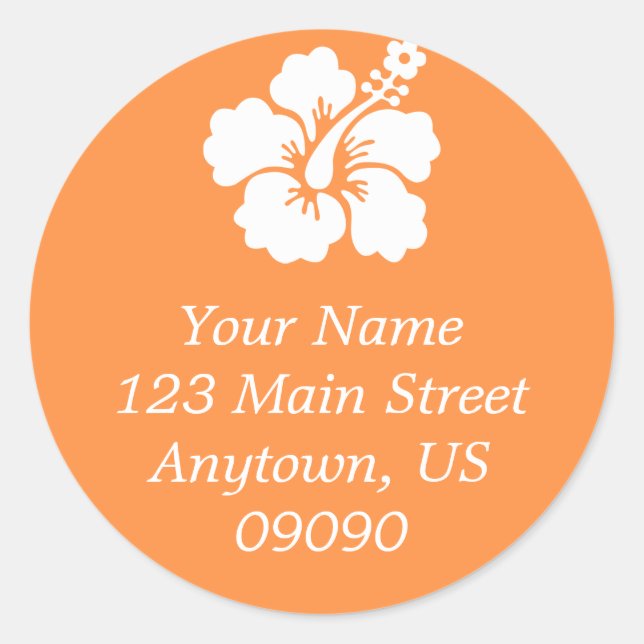 Lone Hibiscus Flower Address Label (Orange) (Front)