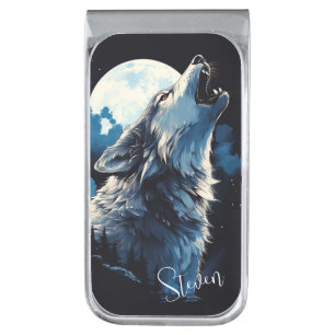 Lone Howl Beneath the Moonlight Silver Finish Money Clip