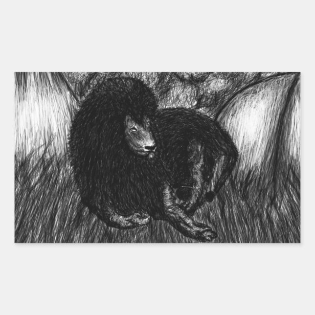 Lone Lion Rectangular Sticker (Front)