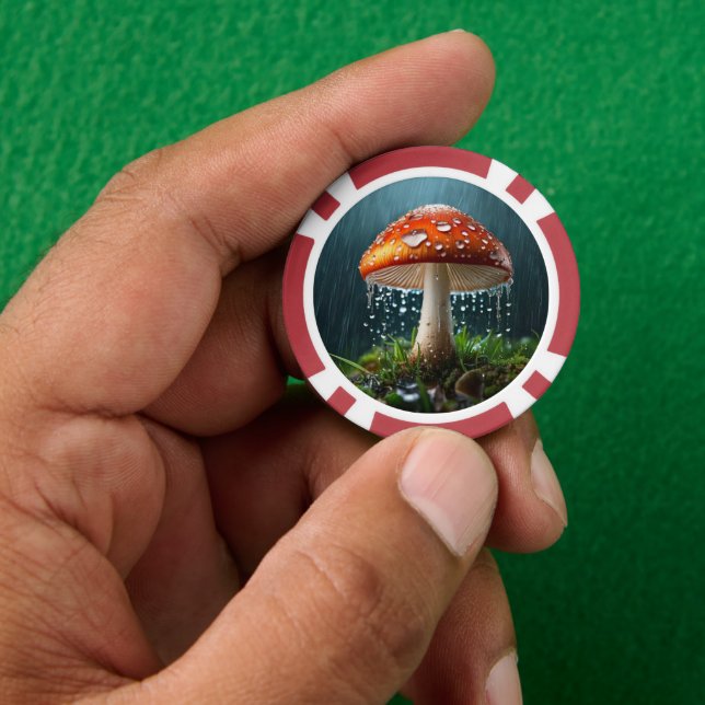 Lone Mushroom in a Heavy Rain Poker Chips (Hand)