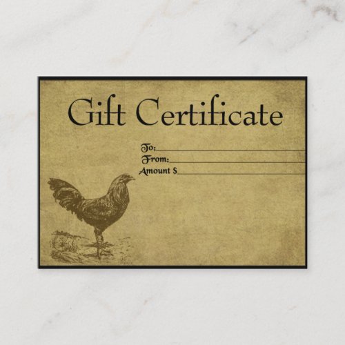 Lone Ol' Rooster- Prim Gift Certificate Cards Business Card Template