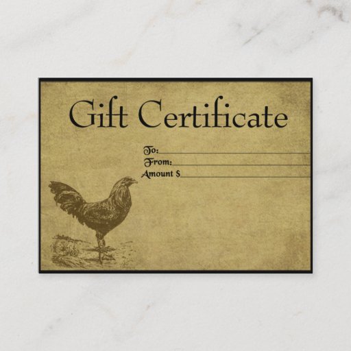 Customizable Lone Ol' Rooster- Prim Gift Certificate Cards Business Card Template