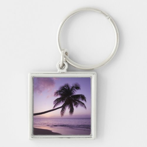Lone palm tree at sunset Coconut Grove beach 2 Keychain