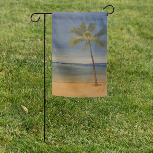 Lone Palm Tree on the Beach by Gary Poling Garden Flag