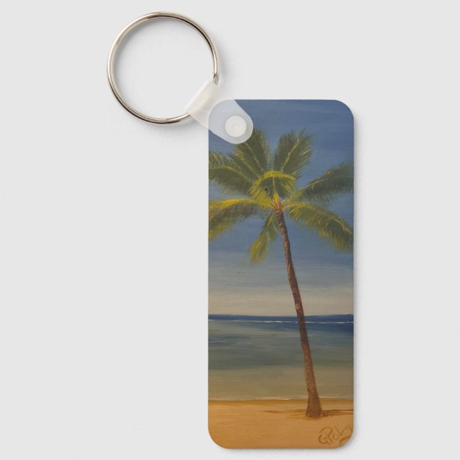 Lone Palm Tree on the Beach, by Gary Poling Keychain (Front)