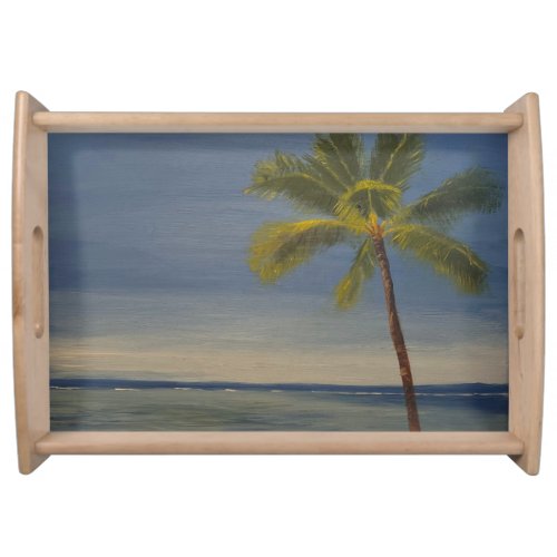 Lone Palm Tree on the Beach by Gary Poling Serving Tray