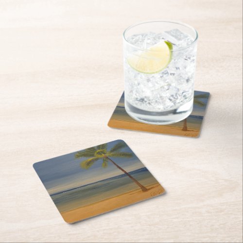Lone Palm Tree on the Beach by Gary Poling Square Paper Coaster