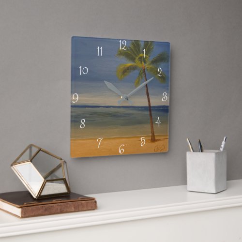 Lone Palm Tree on the Beach by Gary Poling Square Wall Clock