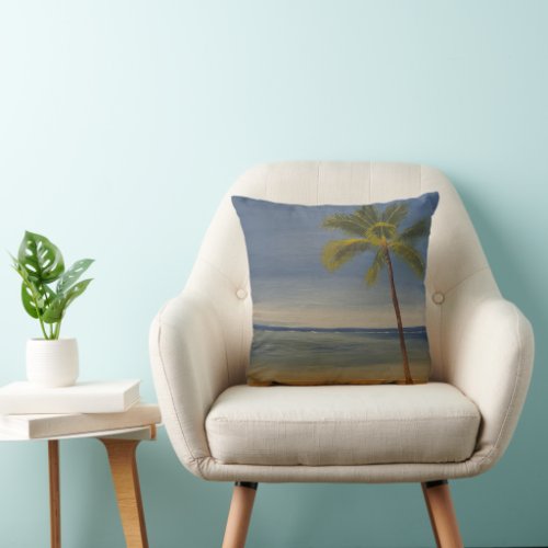 Lone Palm Tree on the Beach by Gary Poling Throw Pillow