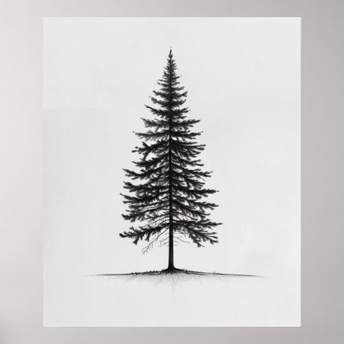 Lone Pine Tree modern black line art minimalist Poster