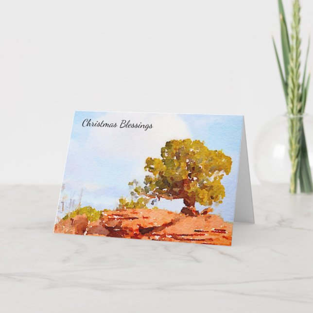 Lone Pinyon Pine Tree Christmas Belssings Holiday Card (Front)
