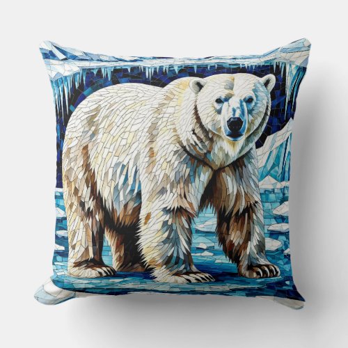 Lone Polar Bear On Ice In Dramatic Arctic Cave Throw Pillow
