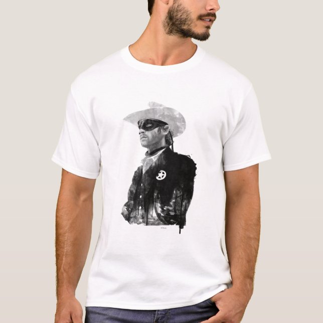 Lone Ranger John Reid - Black and White T-Shirt (Front)
