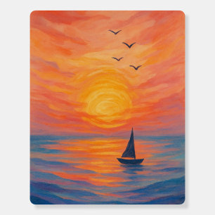 Lone Sailboat in an orange Sunset Foam Board