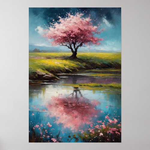 Lone Sakura by the Still Swamp Poster