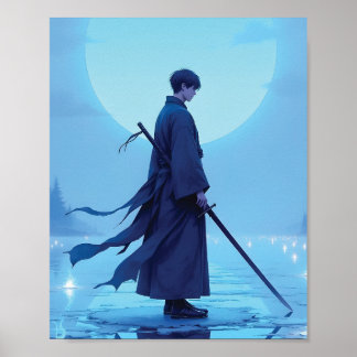 Lone Samurai Full Moon Anime Art Poster