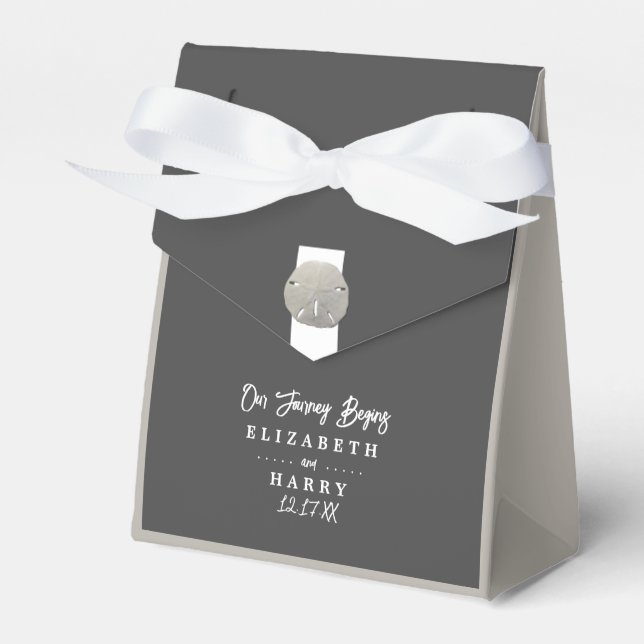 Lone Sand Dollar - Charcoal Gray - Beach Wedding Favor Boxes (Front Side)
