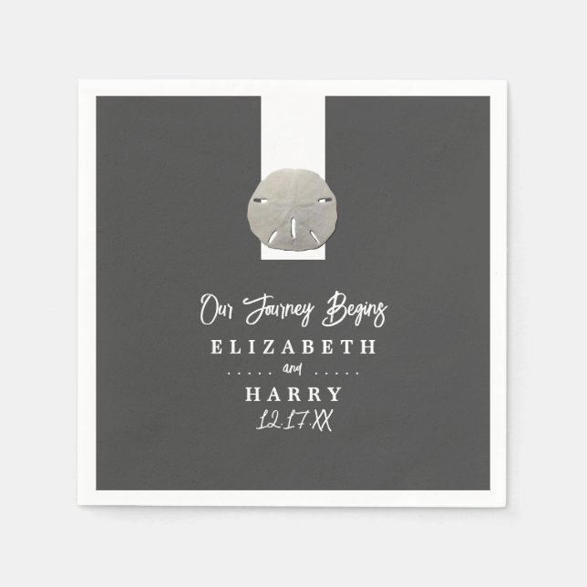 Lone Sand Dollar - Charcoal Gray - Beach Wedding Napkins (Front)