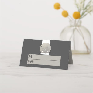 Lone Sand Dollar - Charcoal Gray - Beach Wedding Place Card