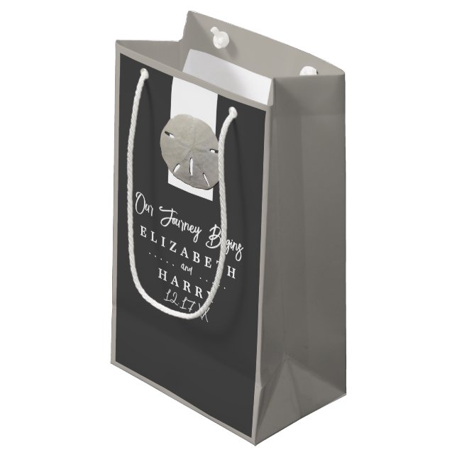 Lone Sand Dollar - Charcoal Gray - Beach Wedding Small Gift Bag (Front Angled)