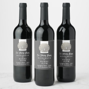 Lone Sand Dollar - Charcoal Gray - Beach Wedding Wine Label