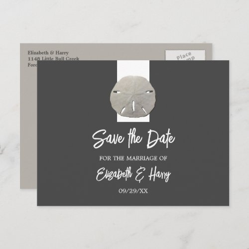 Lone Sand Dollar _ Charcoal Gray _ Save the Date Announcement Postcard