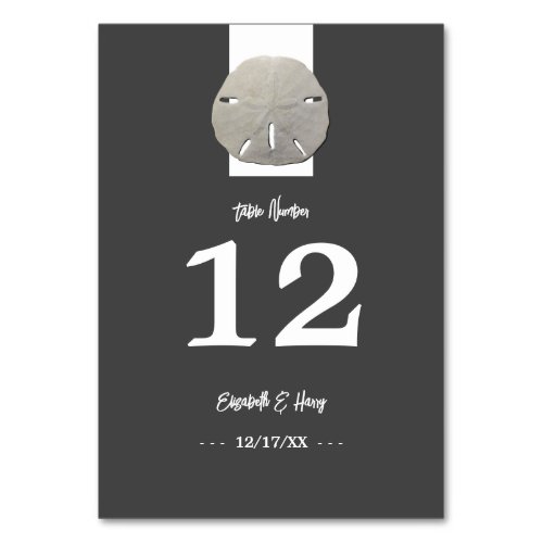 Lone Sand Dollar Charcoal Gray Wedding Table Number