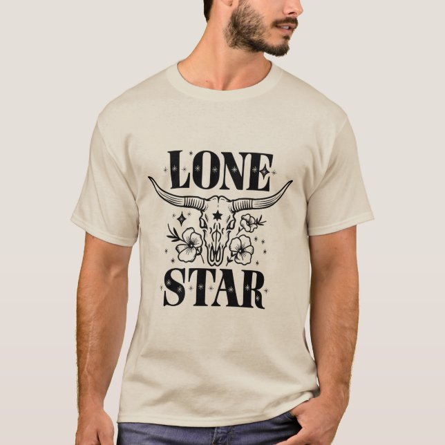 Lone Star" Elegant Western Longhorn T-Shirt (Front)