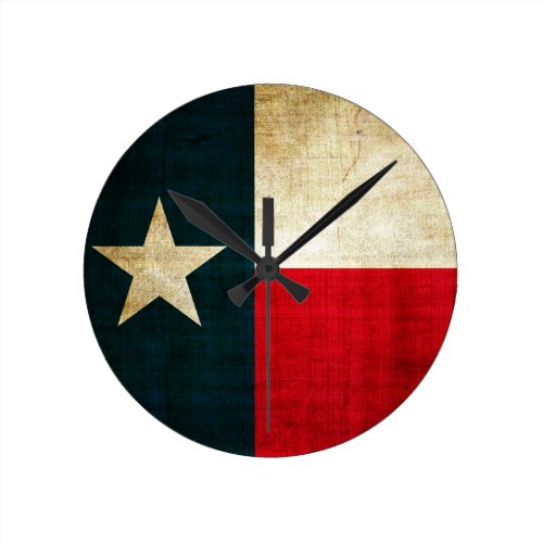 Lone Star Flag of Texas Grunge Rustic Patriotic Round Clock