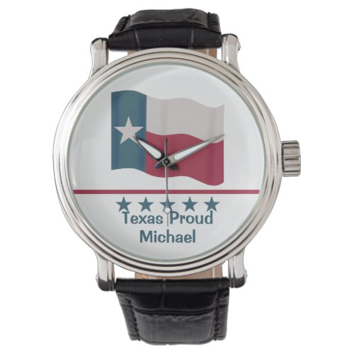 Lone Star Flag Texas Proud Words Name Personalized Watch