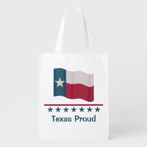 Lone Star Flag Texas Proud Words Red Blue on White Grocery Bag