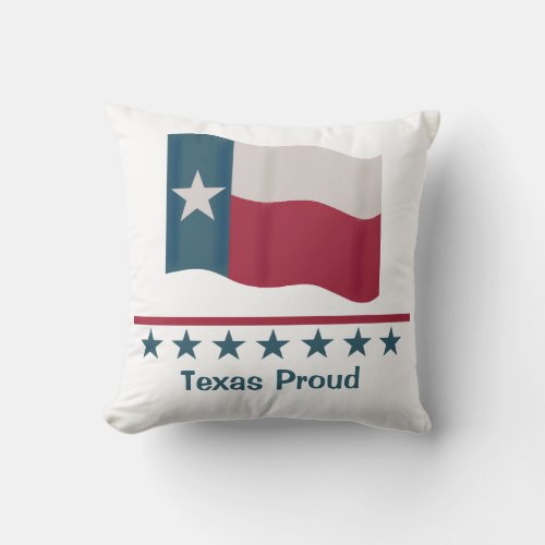 Lone Star Flag Texas Proud Words Red Blue on White Throw Pillow