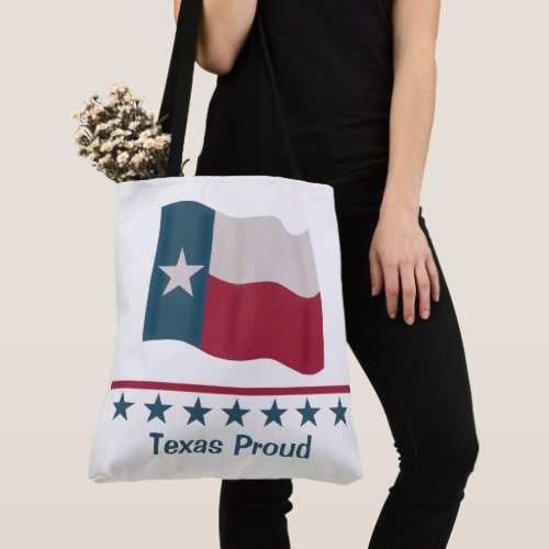 Lone Star Flag Texas Proud Words Red Blue on White Tote Bag