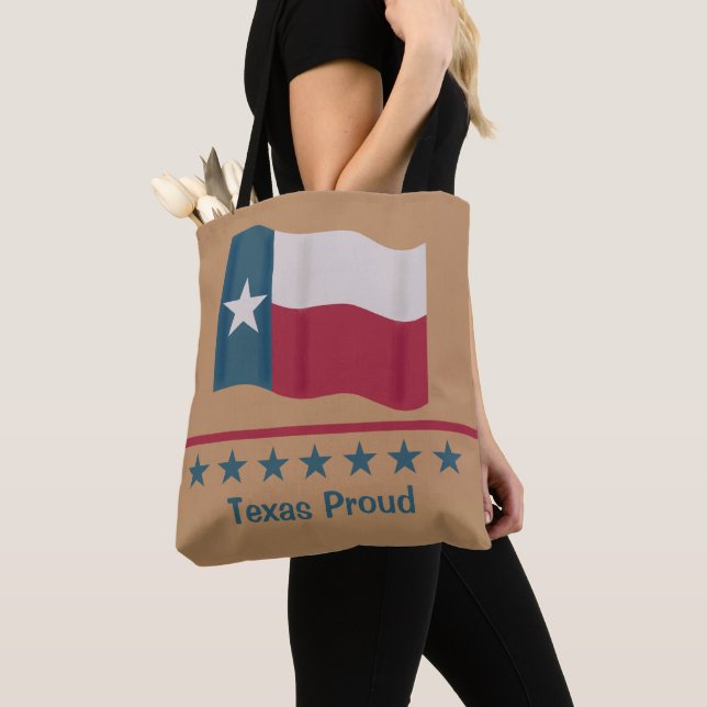 Lone Star Flag Texas Proud Words Red White Blue Tote Bag (Close Up)