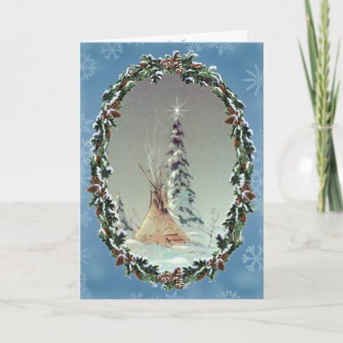 LONE TIPI  WREATH by SHARON SHARPE Holiday Card