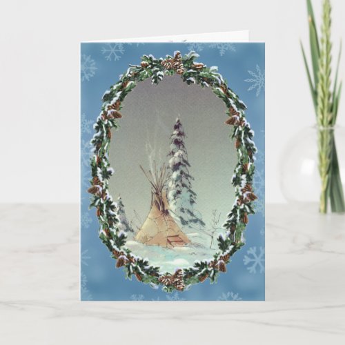 LONE TIPI  WREATH by SHARON SHARPE Holiday Card