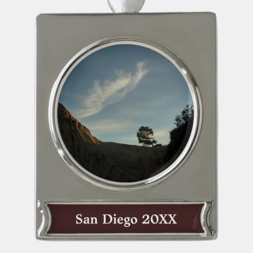 Lone Torrey Pine California Sunset Landscape Silver Plated Banner Ornament