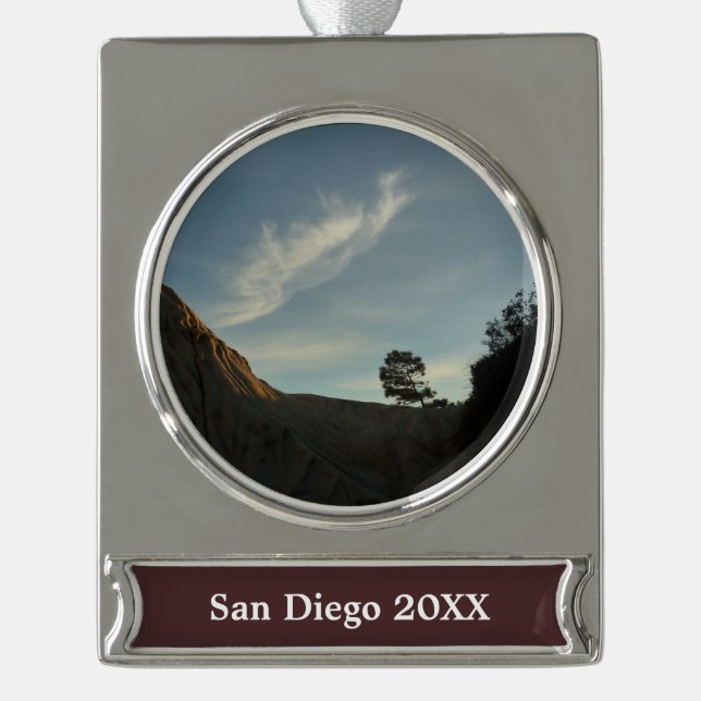 Lone Torrey Pine California Sunset Landscape Silver Plated Banner Ornament (Front)