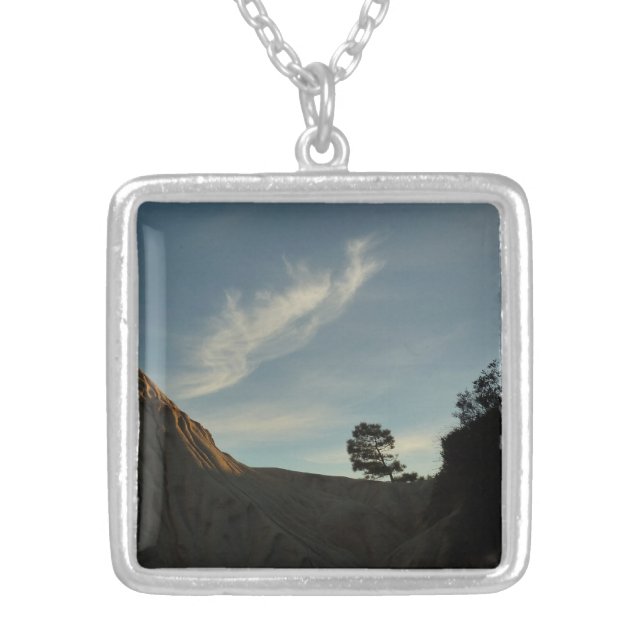 Lone Torrey Pine California Sunset Landscape Silver Plated Necklace (Front)