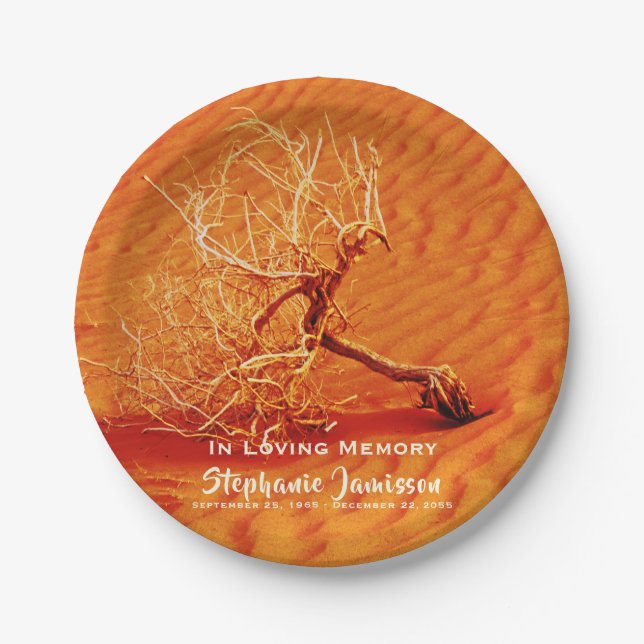 Lone Tree in Desert Sand Celebration of Life Paper Plates (Front)