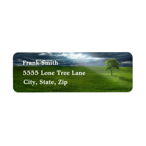 Lone Tree in Green Field Rays of Sunshine Address Label